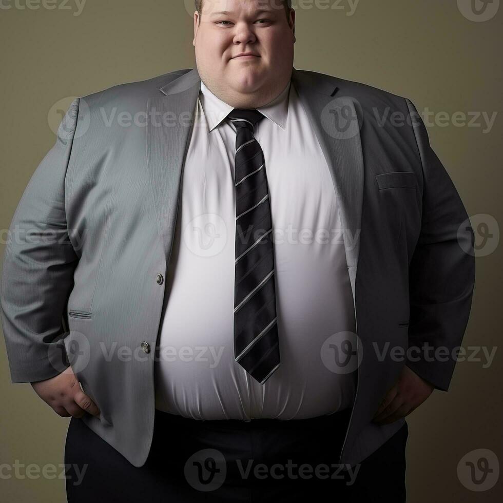 a fat man in a suit and tie posing for the camera generative ai photo