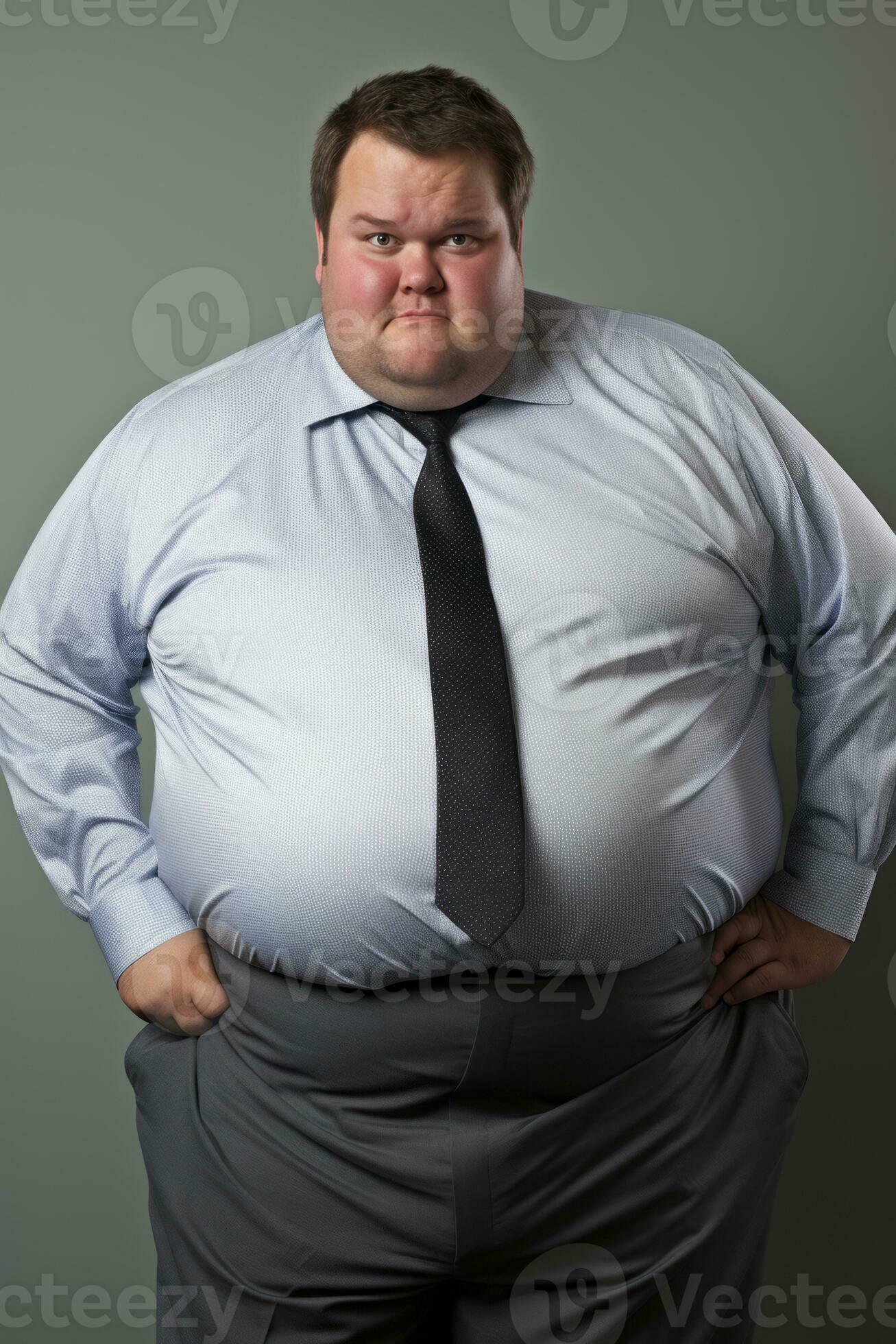 a fat man in a dress shirt and tie generative ai 32090297 Stock Photo