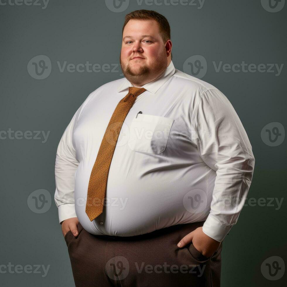 a fat man in a white shirt and brown tie generative ai photo