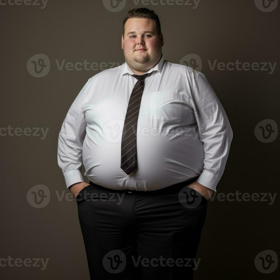 a fat man in a white shirt and tie generative ai photo