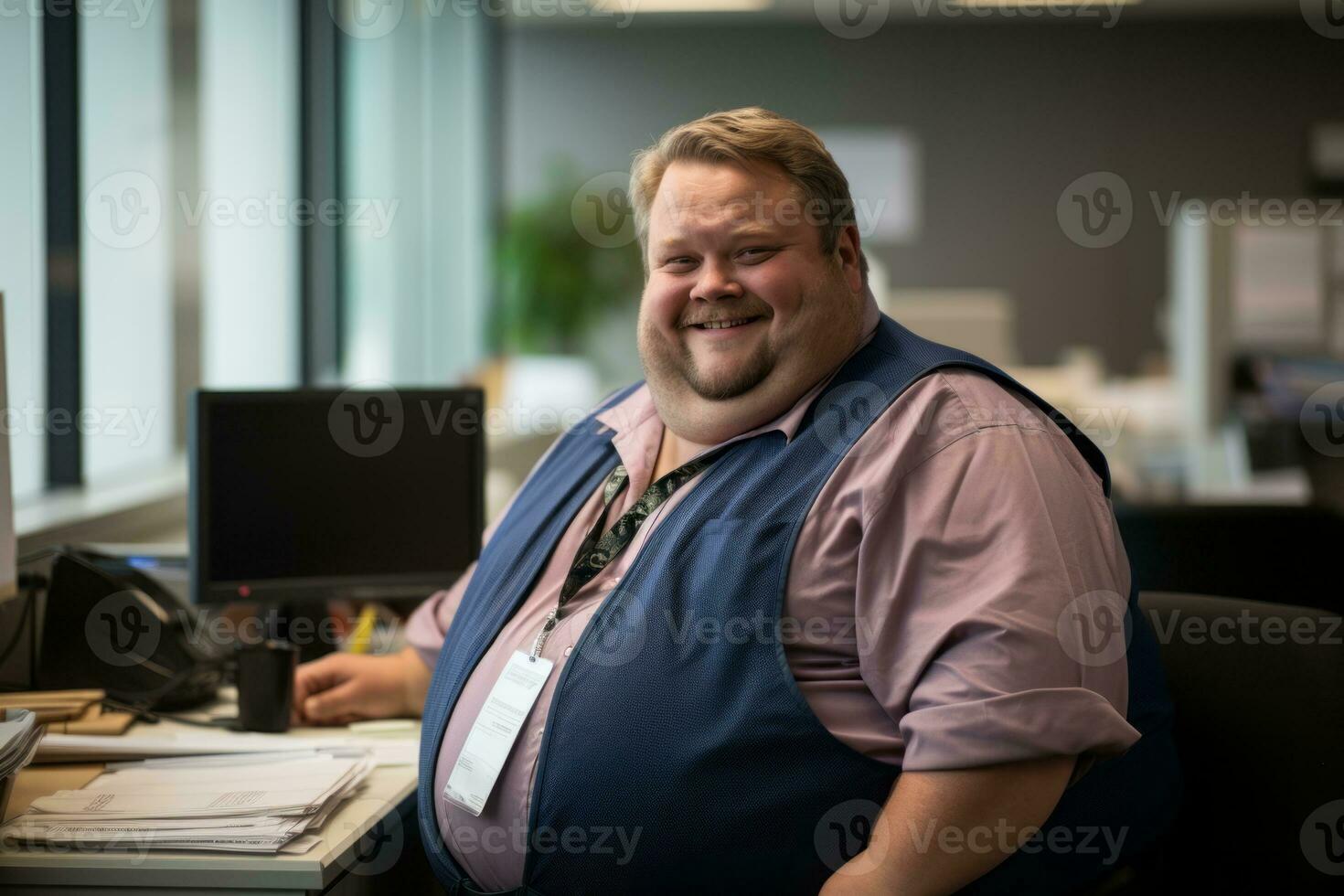 a fat man in an office generative ai photo