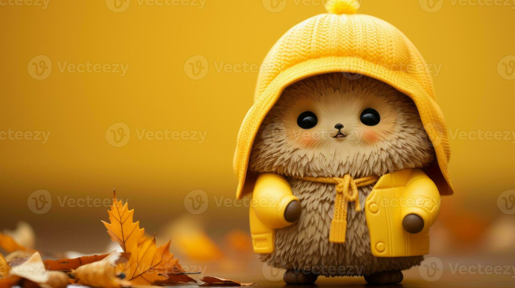 a hedgehog wearing a yellow coat and hat generative ai photo
