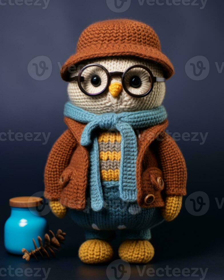 Hand Crochet Funny Owl With Glasses Stuffed Toys Animals Knit