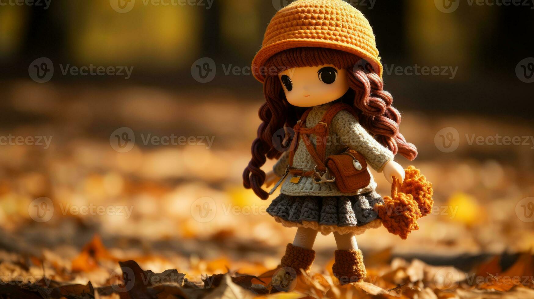 a little girl wearing an orange hat stands in a field of fallen leaves generative ai photo