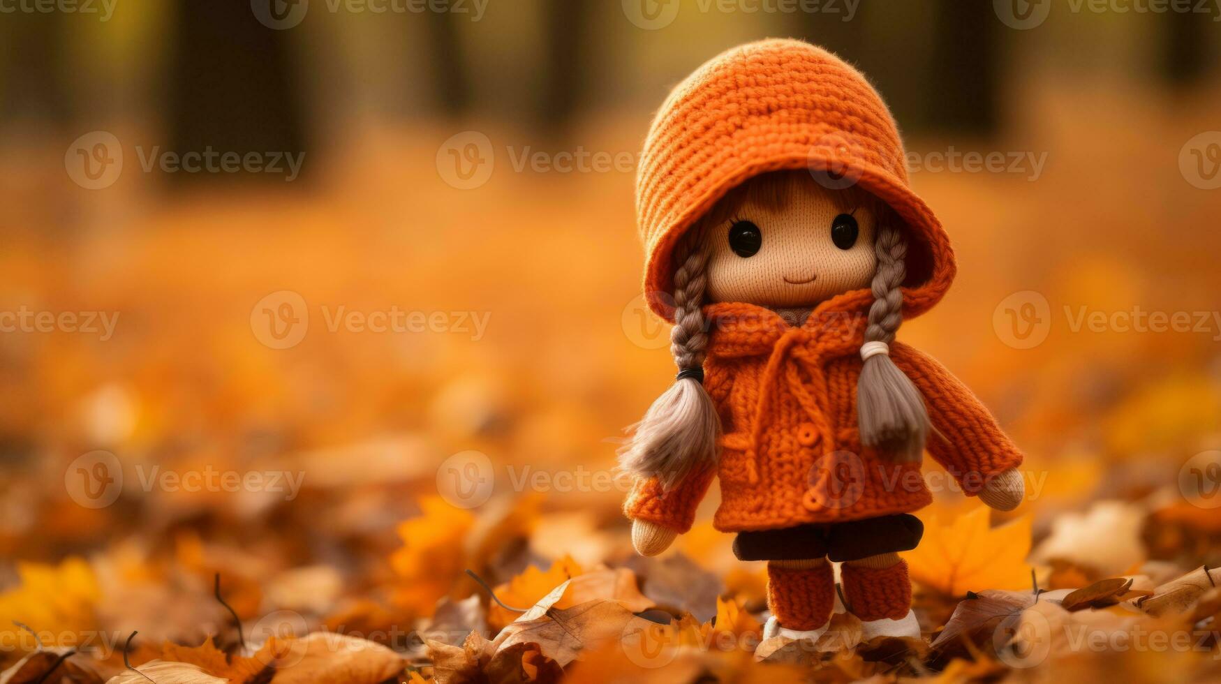 a little girl wearing an orange jacket standing in the leaves generative ai photo
