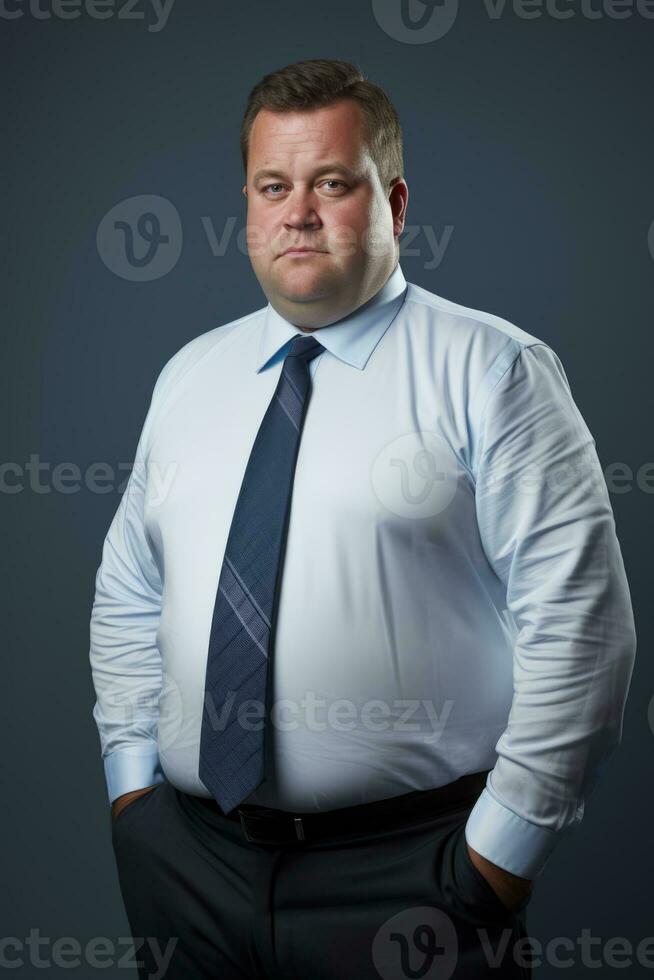 a man in a shirt and tie standing in front of a blue background generative ai photo