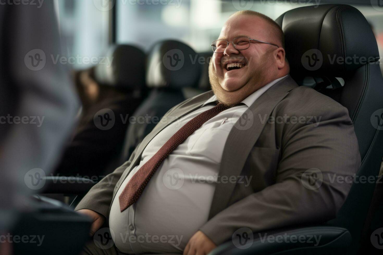 a man in a suit and tie sitting in the back of a car generative ai photo