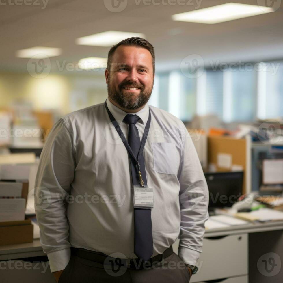 a man in a white shirt and tie standing in an office generative ai photo
