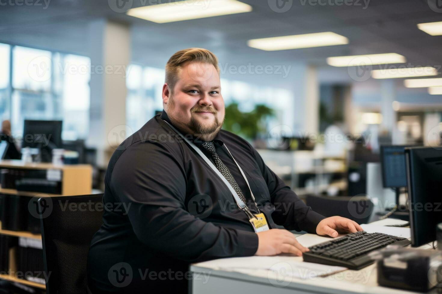 a man sitting at a desk in an office generative ai photo