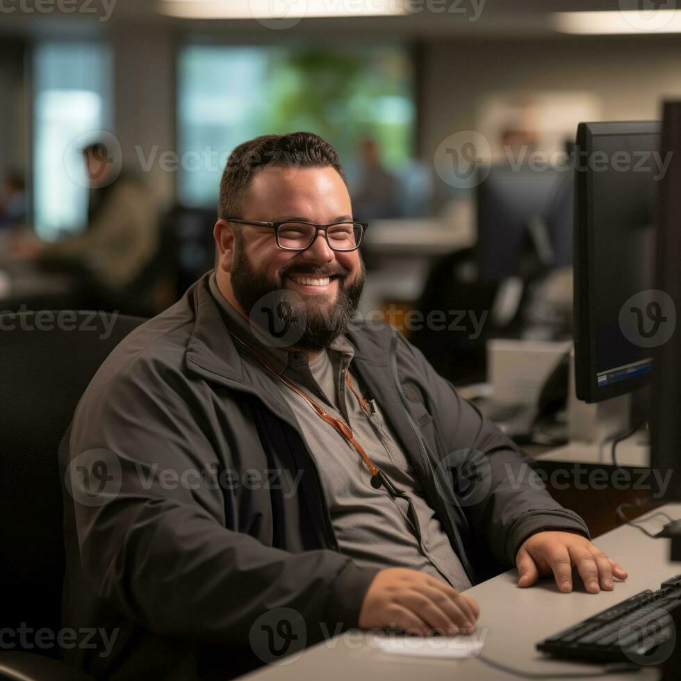 a man sitting at a desk generative ai photo