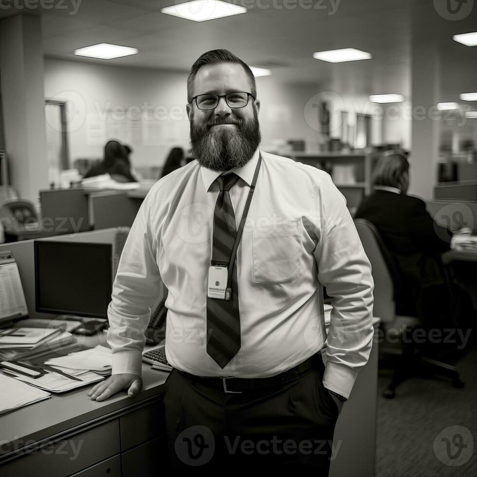 a man with a beard and tie standing in an office generative ai photo