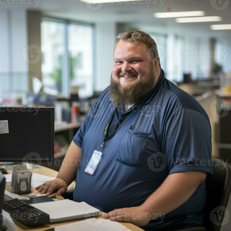 a man with a beard sitting at a desk in an office generative ai photo