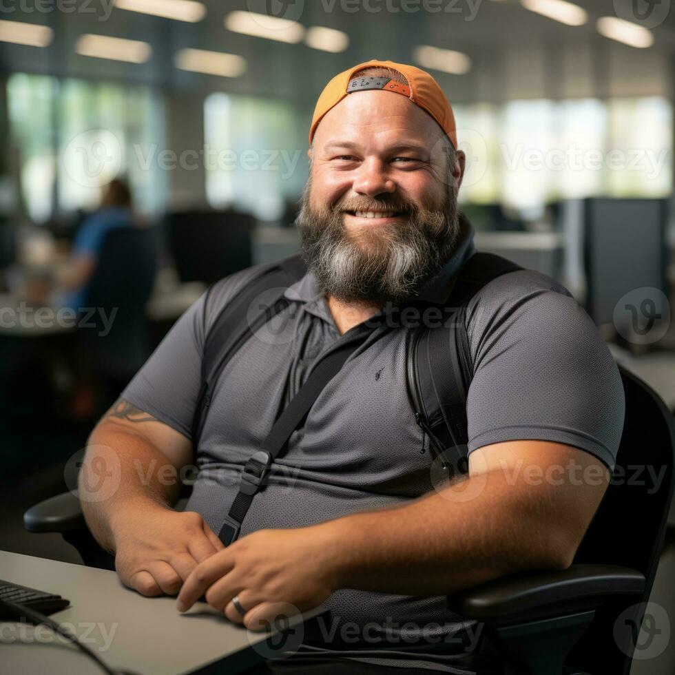 a man with a beard sitting at a desk in an office generative ai photo