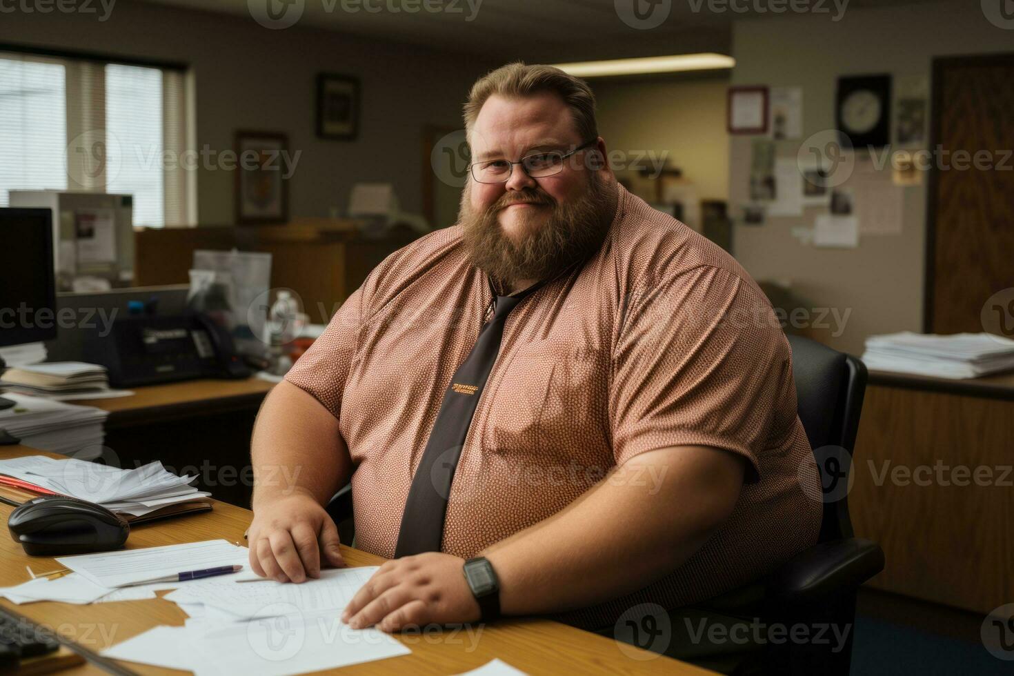 a man with a beard sitting at a desk in an office generative ai photo