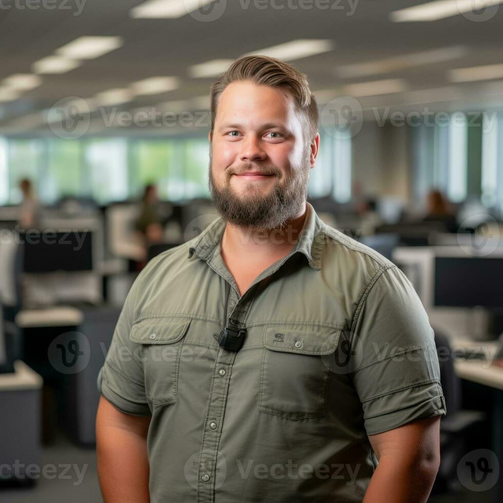 a man with a beard standing in an office generative ai photo