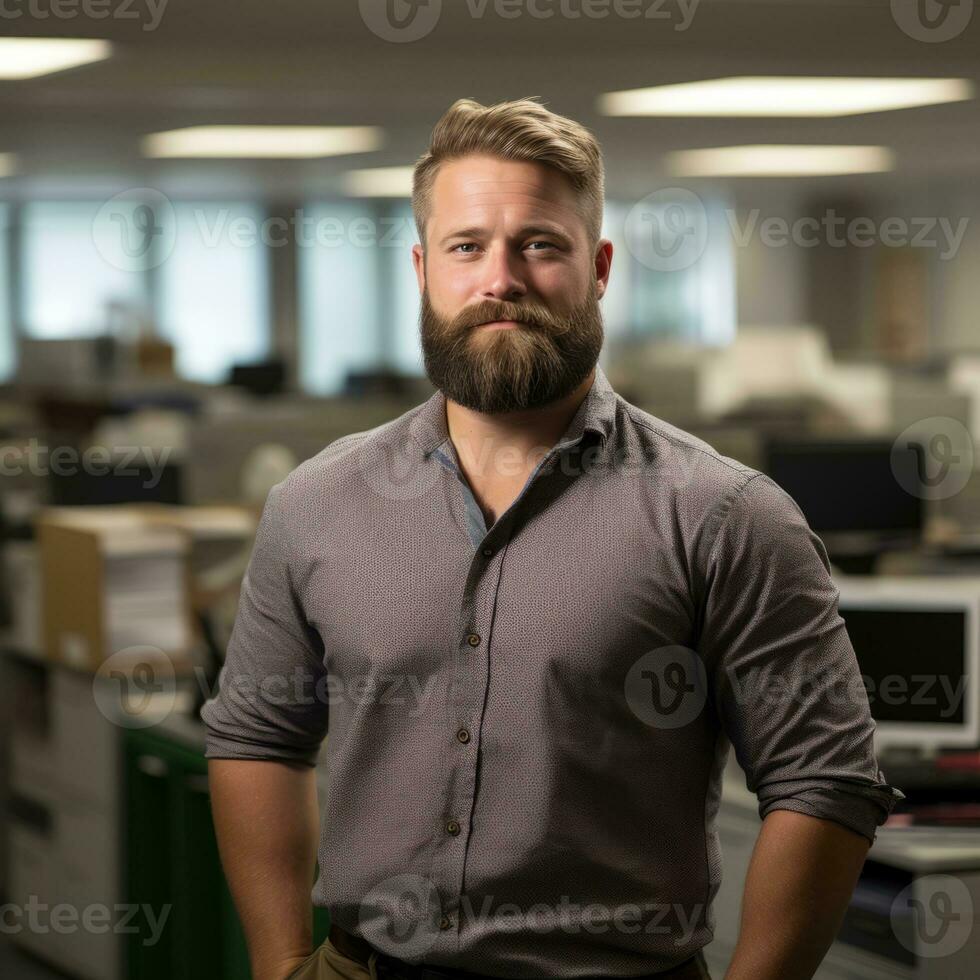 a man with a beard standing in an office generative ai photo