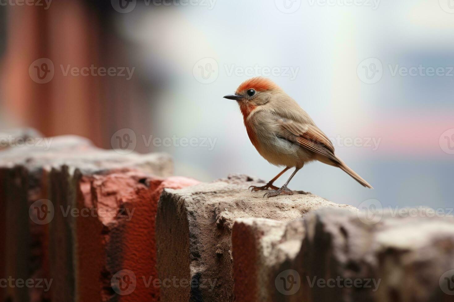 a small bird is perched on a brick wall generative ai photo