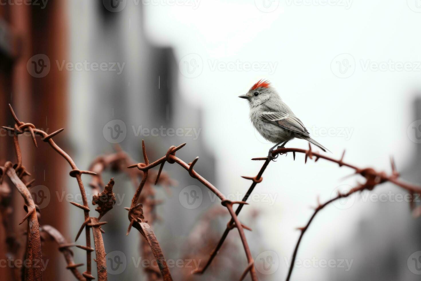 a small bird perched on a barbed wire fence generative ai photo