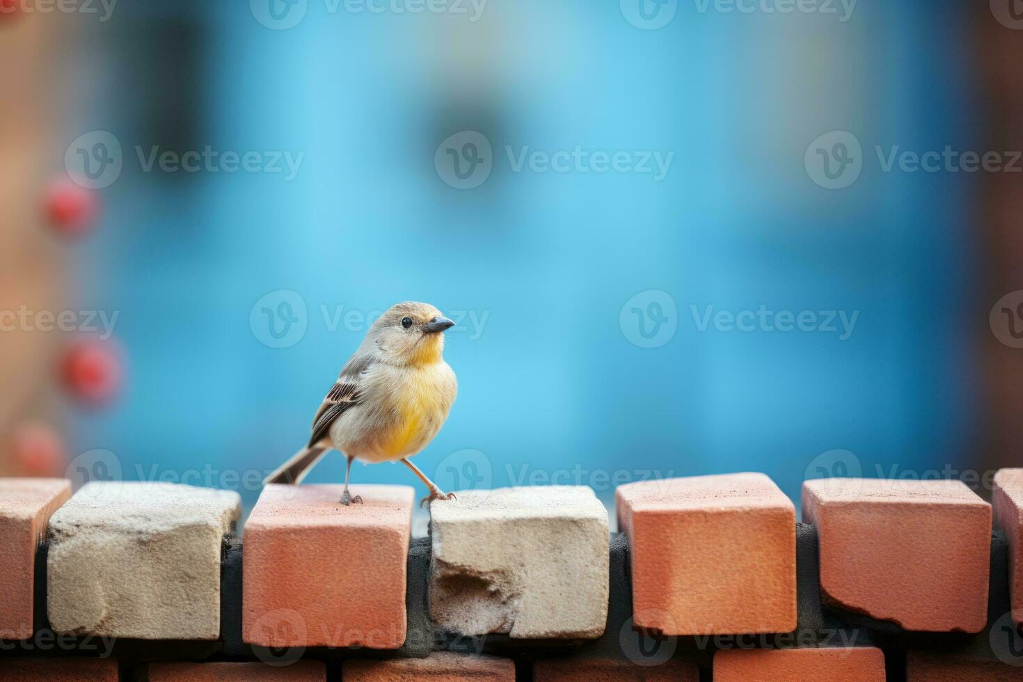 a small bird sitting on top of a brick wall generative ai photo