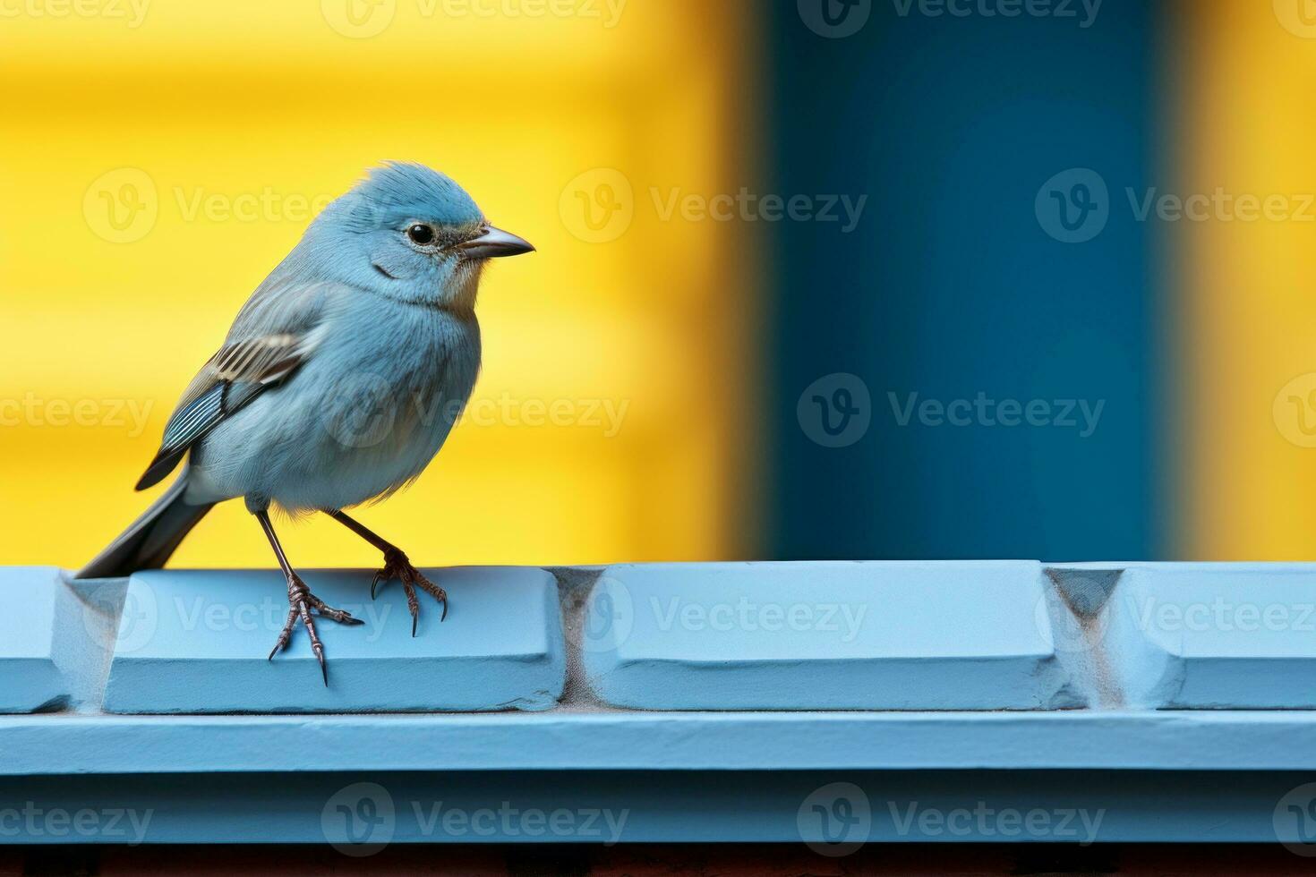 a small blue bird standing on a ledge generative ai photo