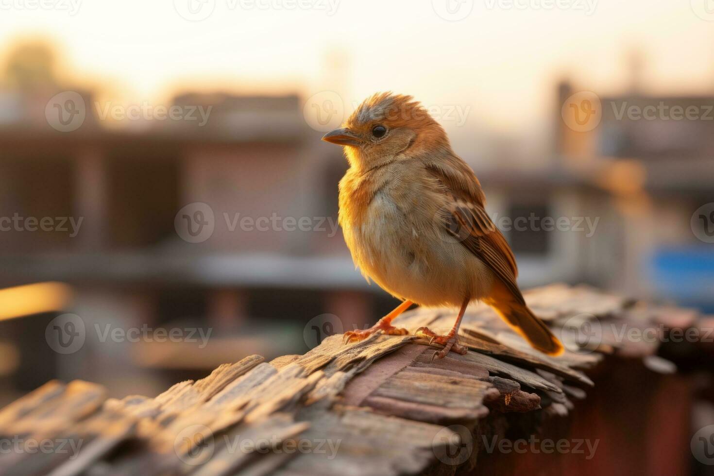 a small brown bird sitting on top of a piece of wood generative ai photo