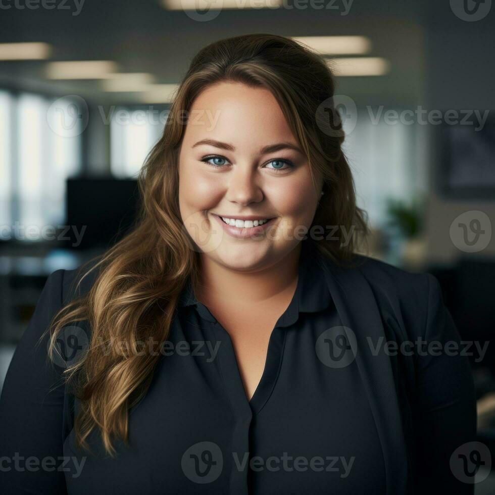 a smiling woman in an office setting generative ai photo