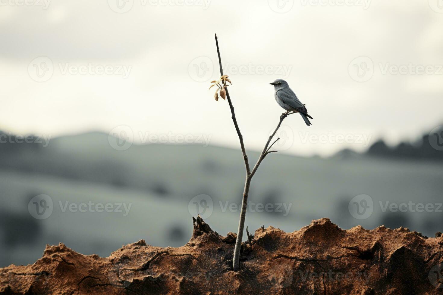 a tree stump with a bird on it generative ai photo