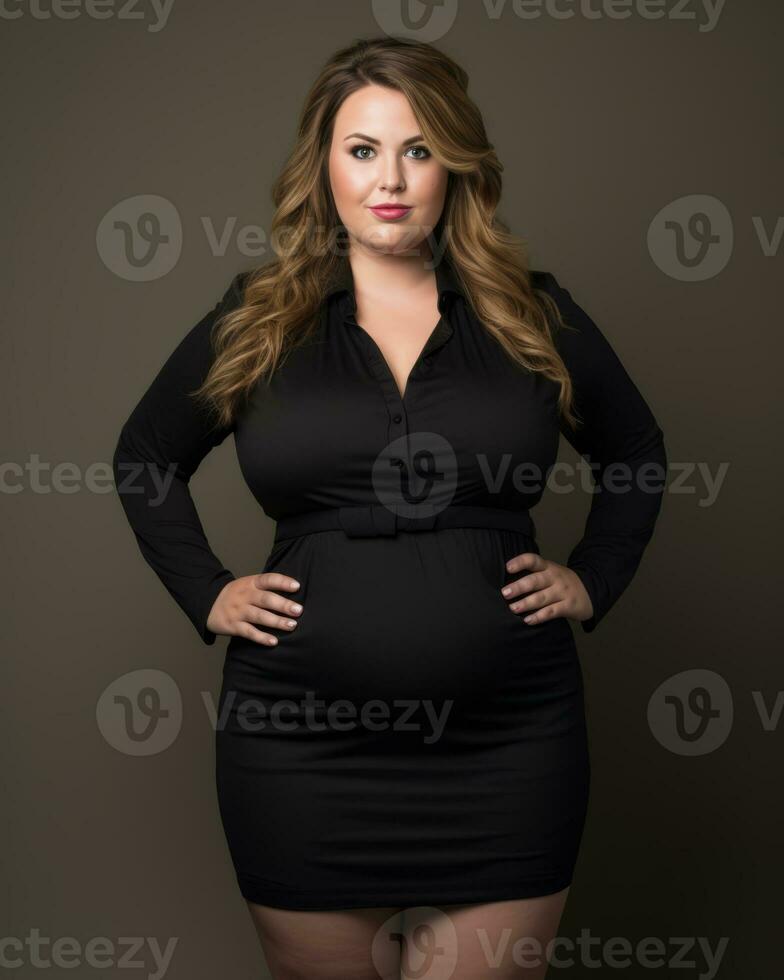 a woman in a black dress posing for the camera generative ai photo