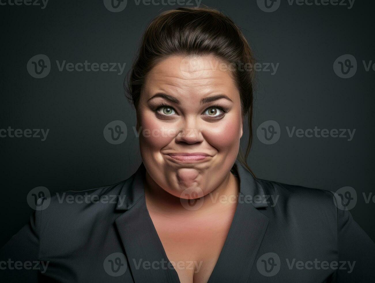 a woman in a black suit making a funny face generative ai photo