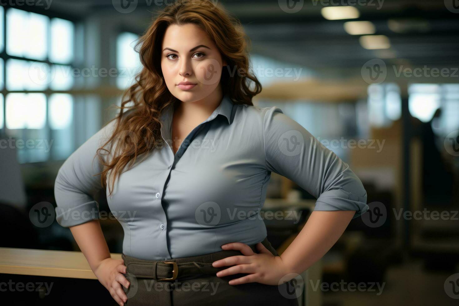 a woman in a business shirt posing for the camera generative ai photo