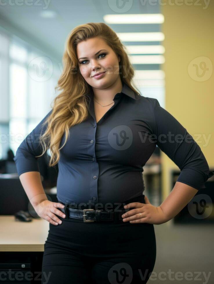 a woman in a business suit posing for the camera generative ai photo