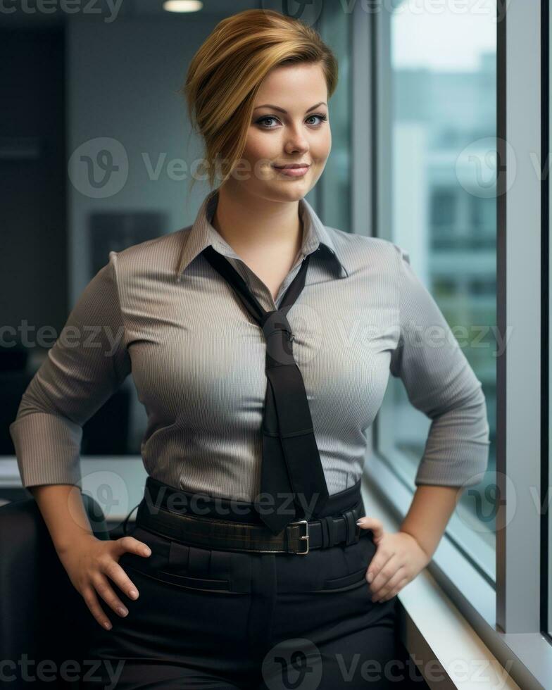 a woman in a business suit posing for the camera generative ai photo