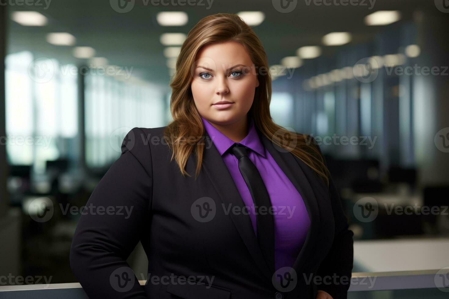 a woman in a business suit posing for the camera generative ai photo