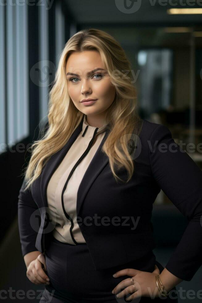 a woman in a business suit posing for the camera generative ai photo