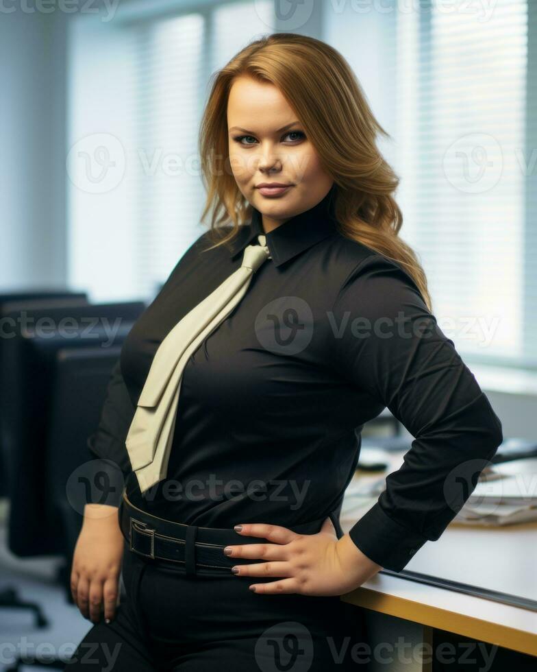 a woman in a business suit posing for the camera generative ai photo