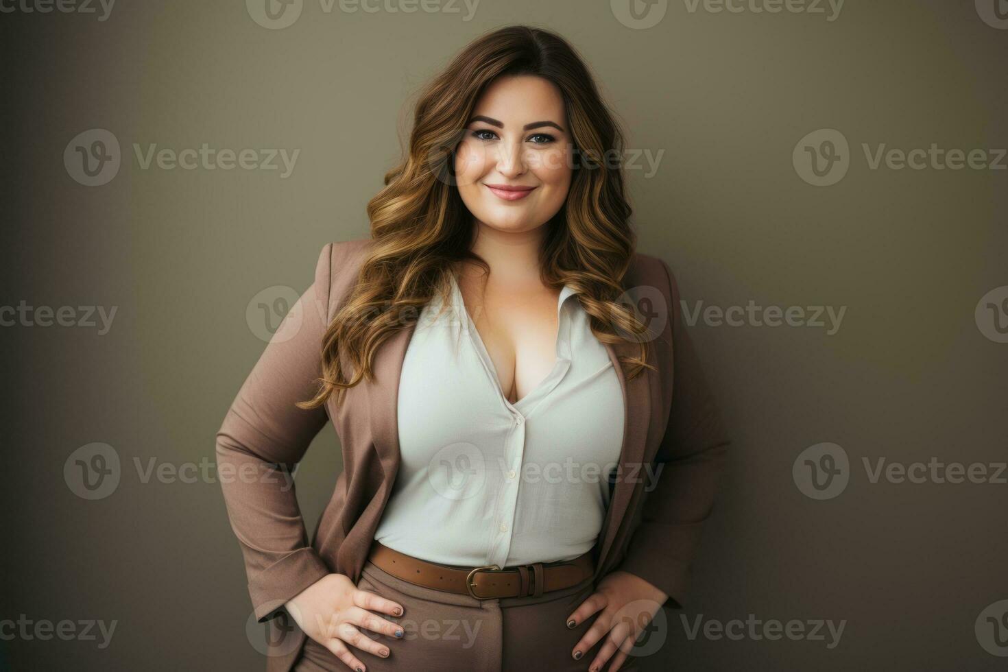 a woman in a business suit posing for the camera generative ai photo