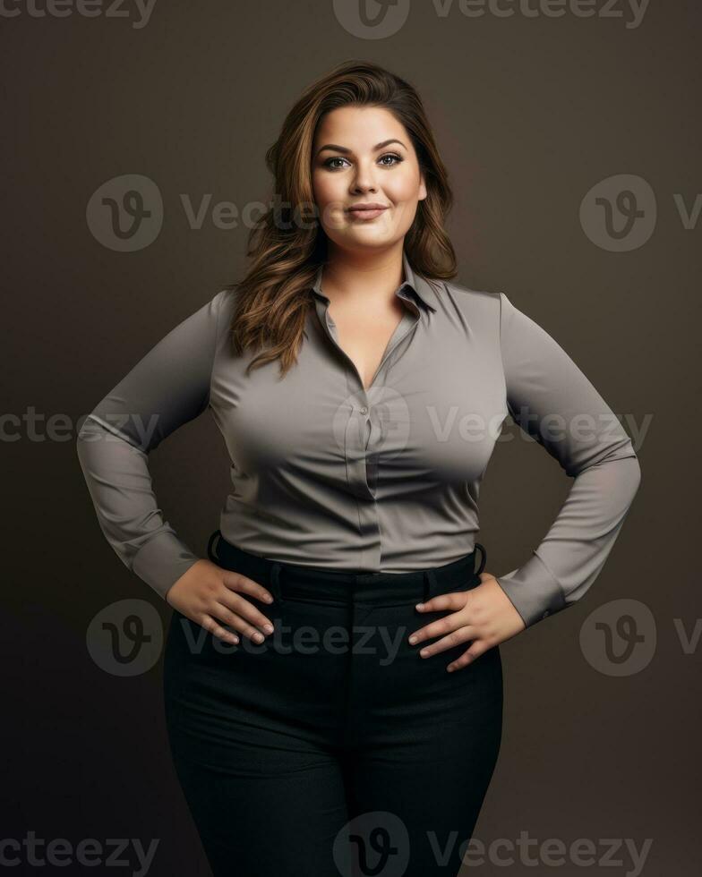 a woman in a business suit posing for the camera generative ai photo
