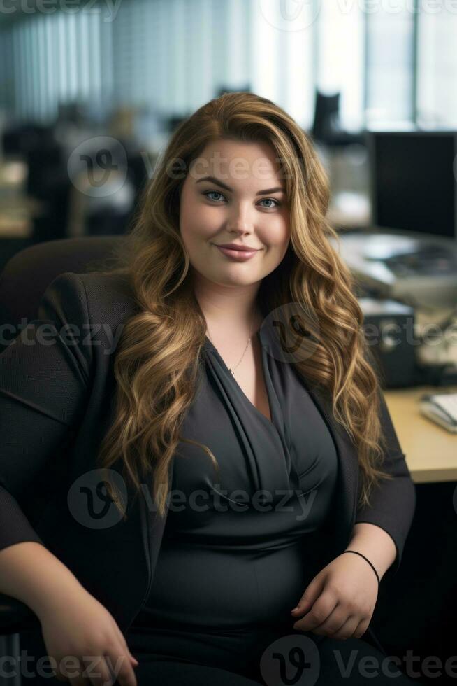 a woman in a business suit sitting in an office generative ai photo