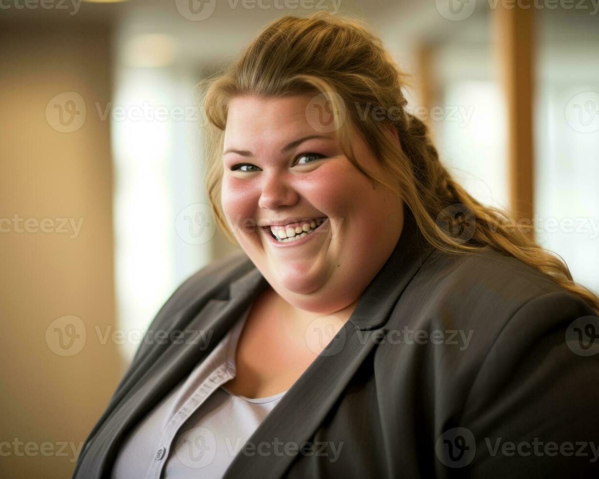 a woman in a business suit smiles for the camera generative ai photo