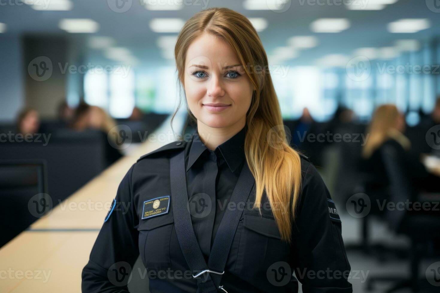 a woman in a police uniform standing in an office generative ai photo