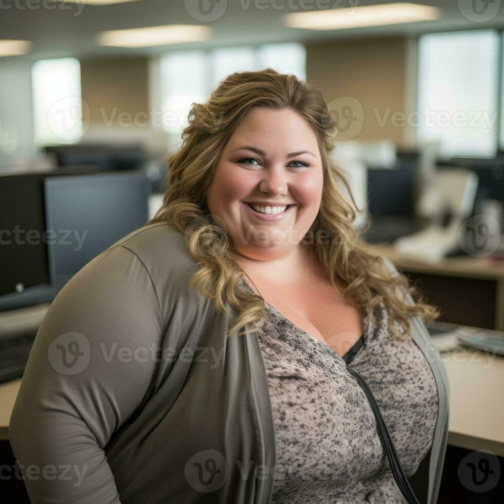 a woman in an office posing for the camera generative ai photo