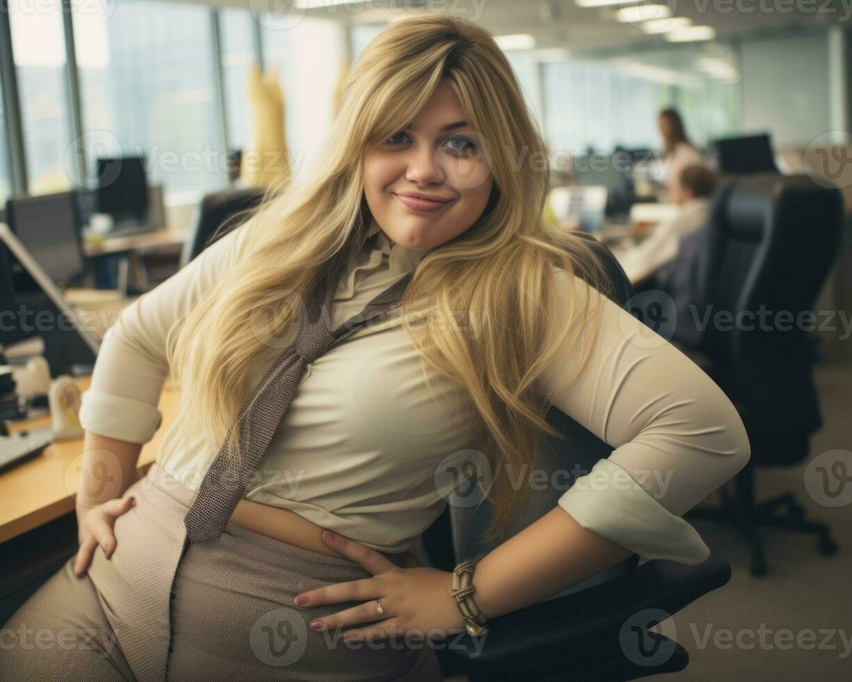 a woman in an office posing for the camera generative ai photo