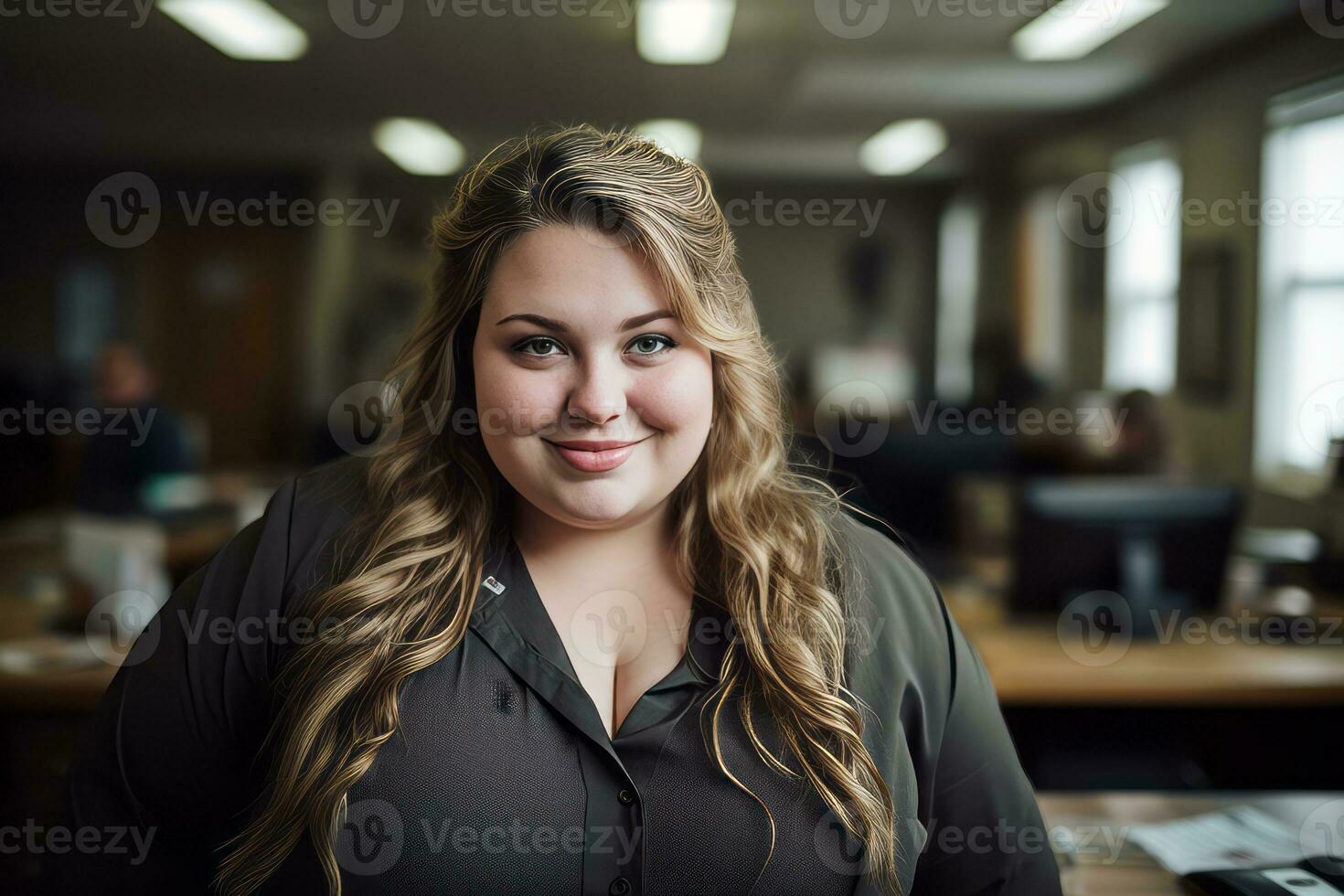a woman in an office posing for the camera generative ai photo