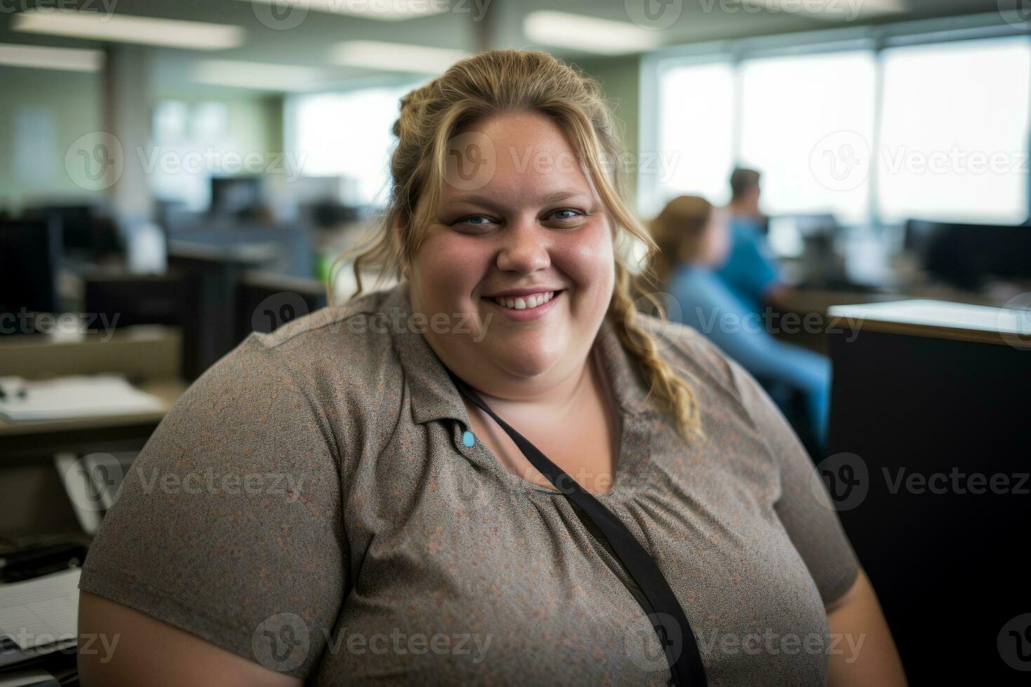 a woman in an office smiling at the camera generative ai photo