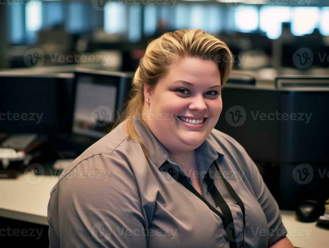 a woman in an office smiling at the camera generative ai photo
