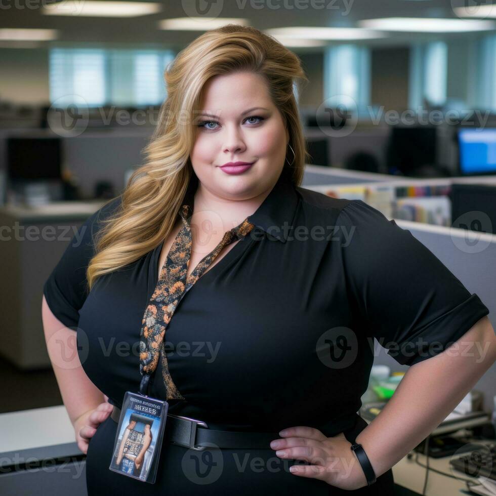 a woman in an office with her hands on her hips generative ai photo