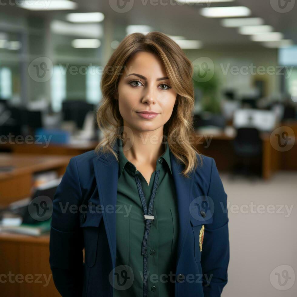 a woman in an office generative ai photo
