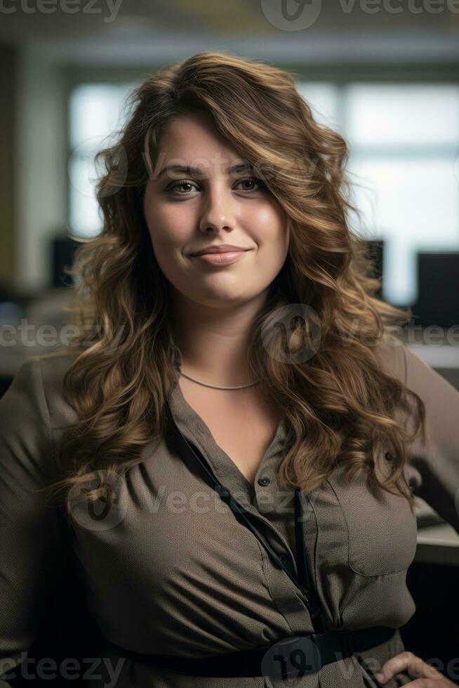 a woman in an office with her hands on her hips generative ai photo