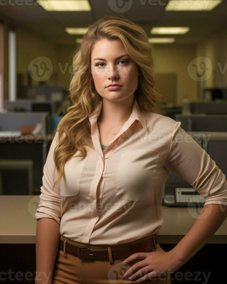 a woman in an office generative ai photo