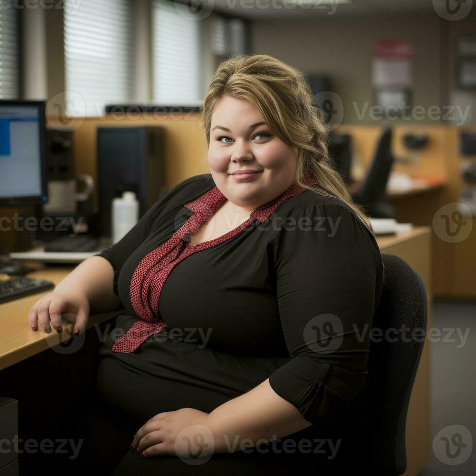 a woman sitting in an office generative ai photo